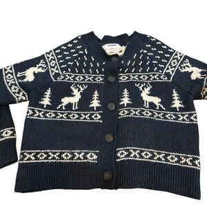 Old Navy Fair Isle Reindeer Cardigan Sweater Women’s Medium Navy Blue Button